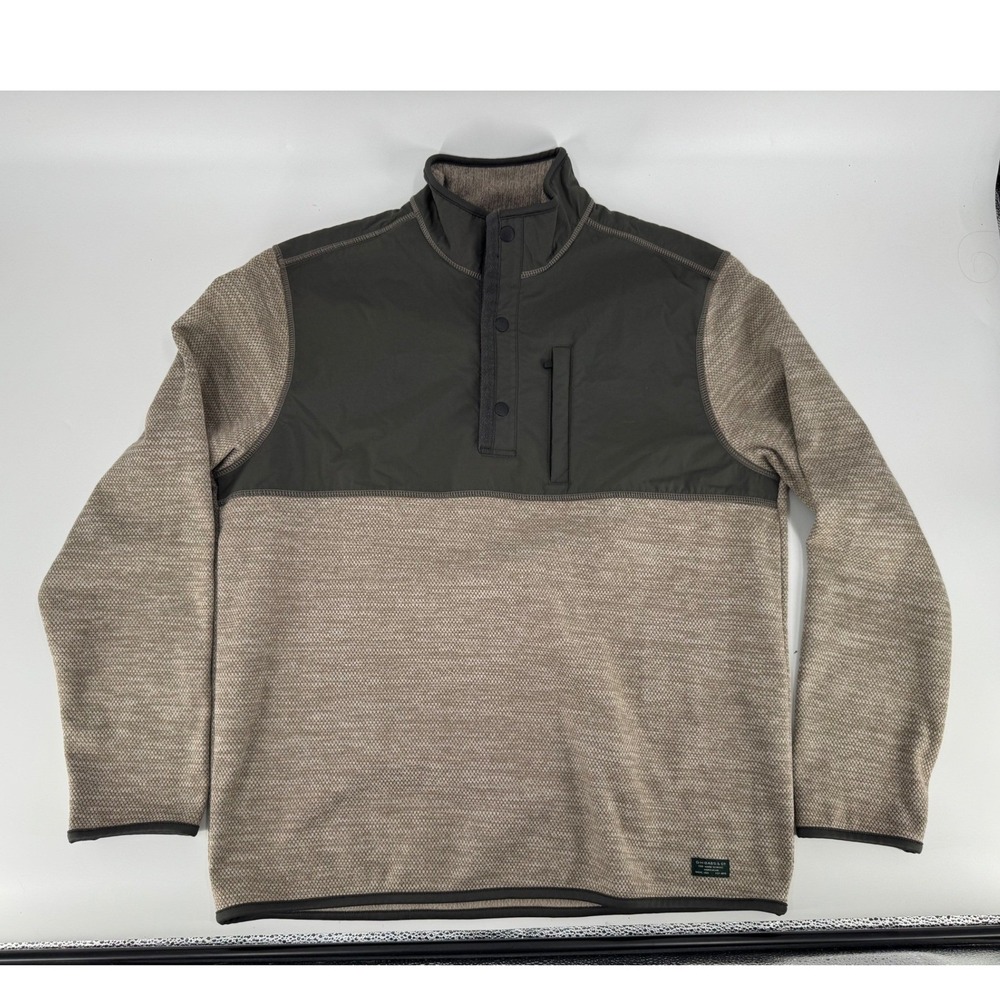 GH Bass Co Mens Pullover Fleece Snap Neck Sweatshirt Large Tan Brown